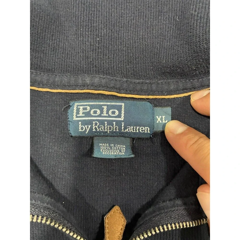 Vintage Polo Ralph Lauren Sweater Mens XL Blue 1/4 Zip Cotton Pony Collared 90s